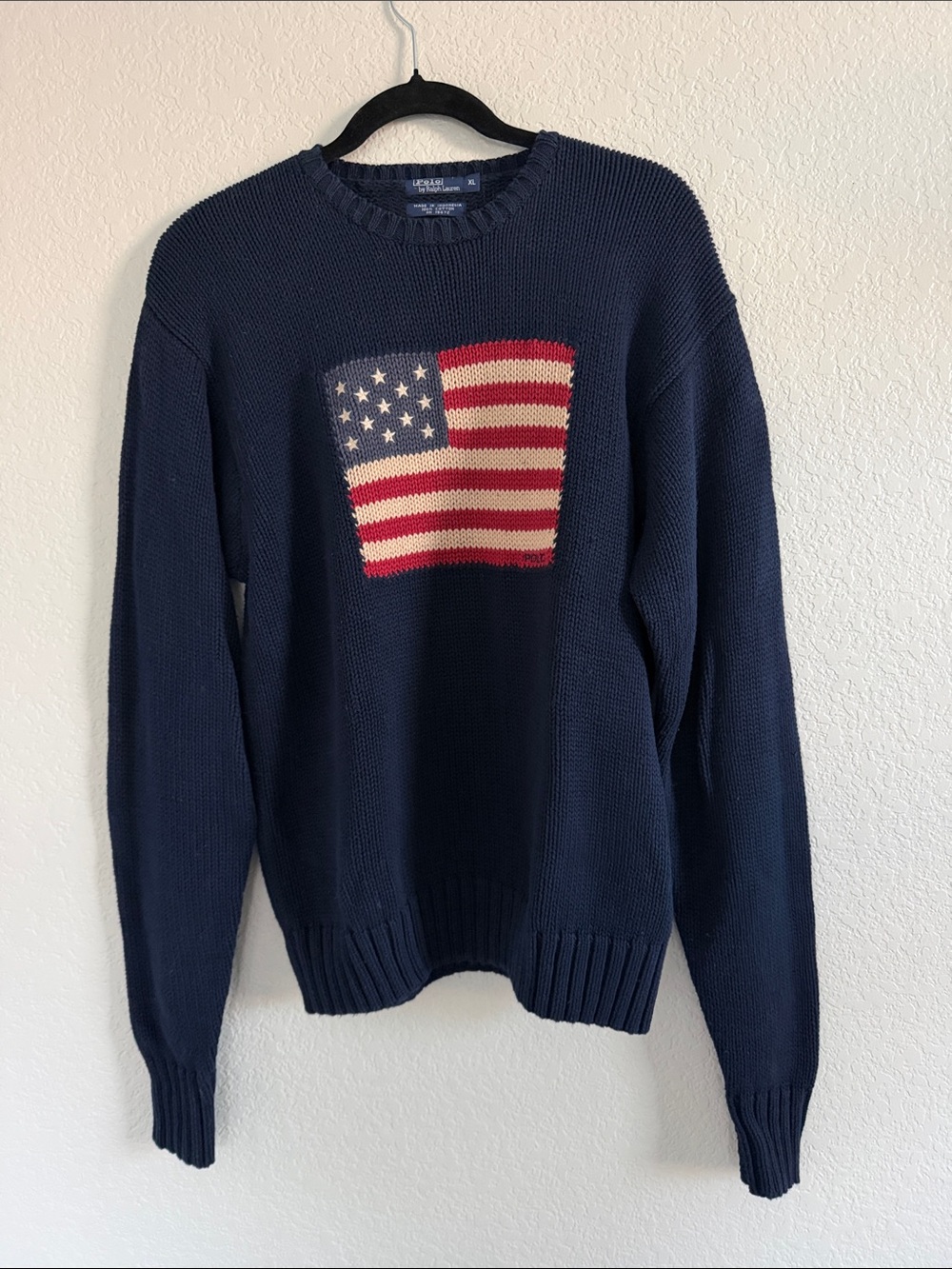 Vintage Polo Ralph Lauren American Flag Cotton Knit Sweater. Size XL